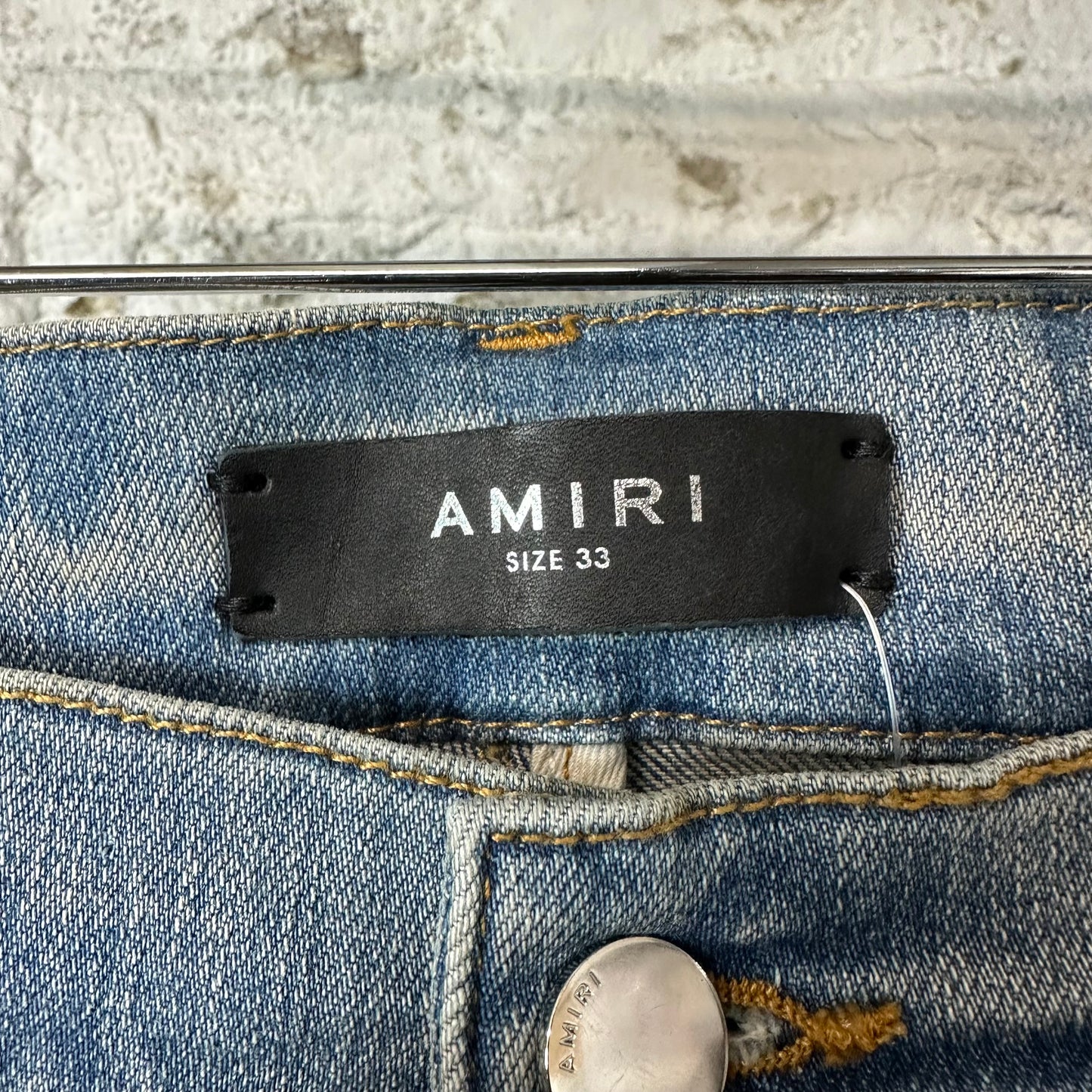 Amiri Green Camo Bones Blue Denim Jeans Sz 33