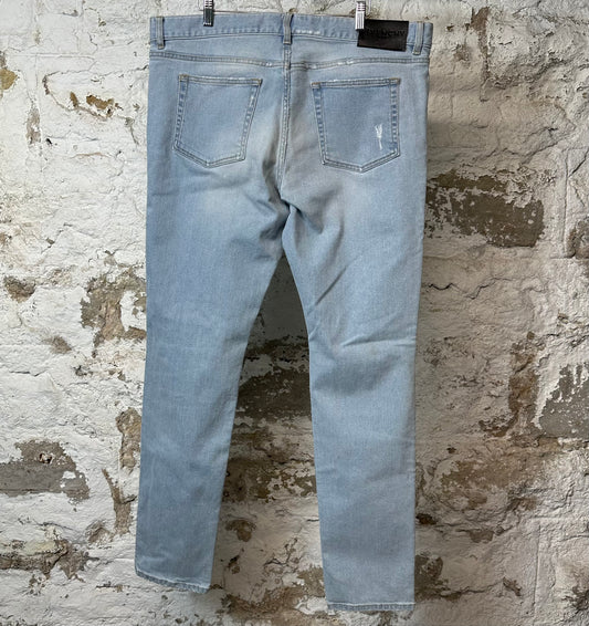 Givenchy Knee Rip Plain Light Blue Denim Jeans Sz 38