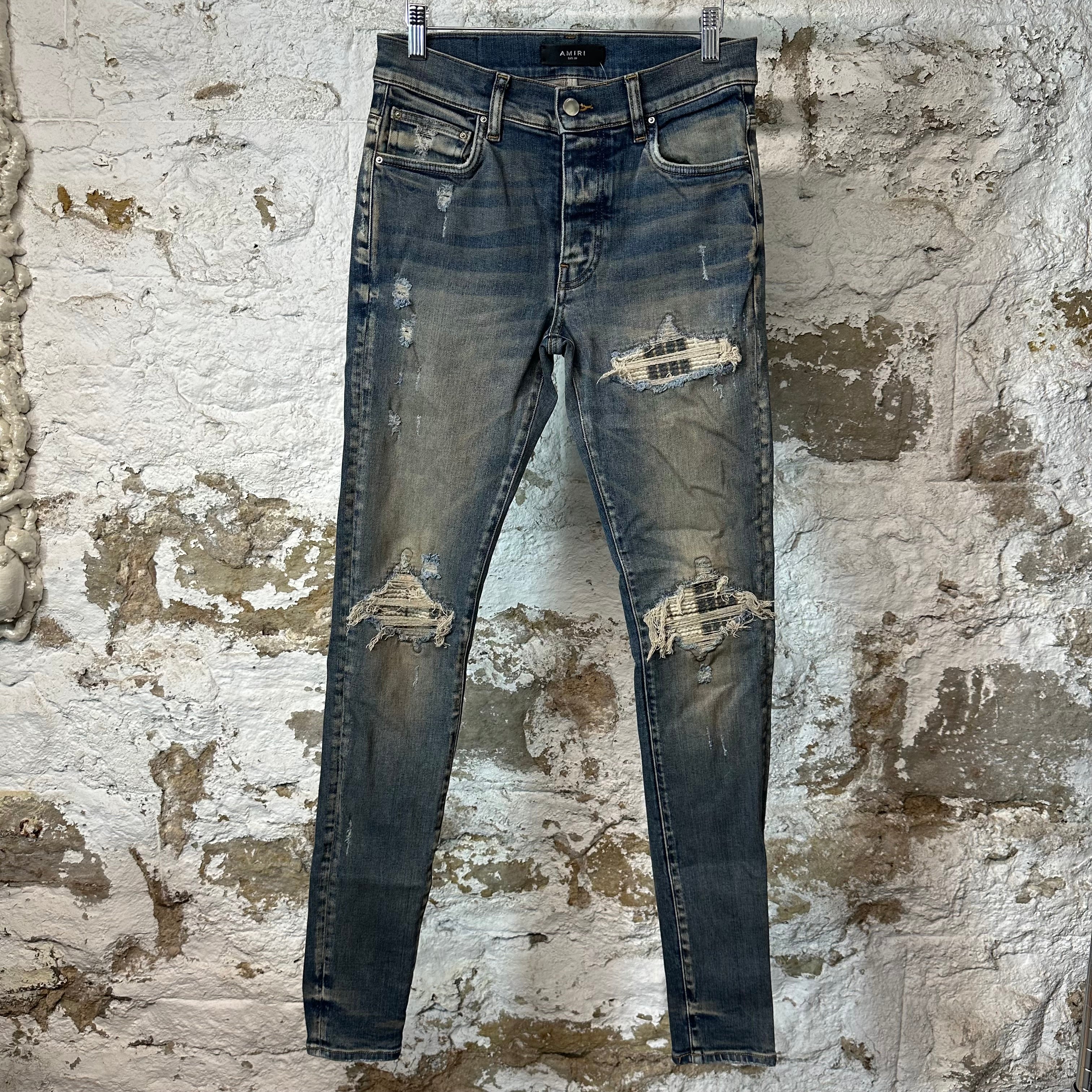 Amiri MX1 Plaid Dirty Blue Denim Jeans Sz 29