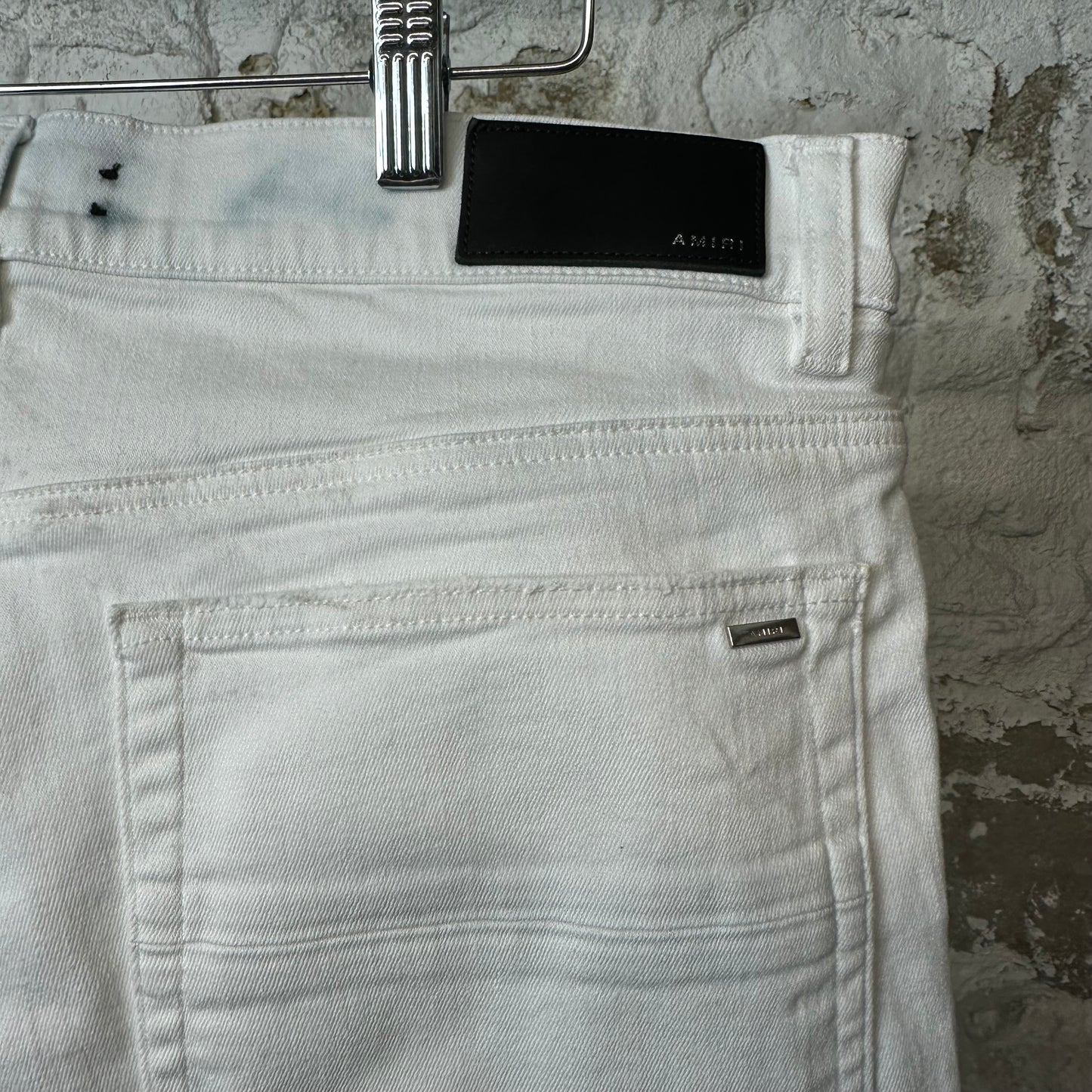 Amiri MX1 White Leather White Denim Jeans Sz 36