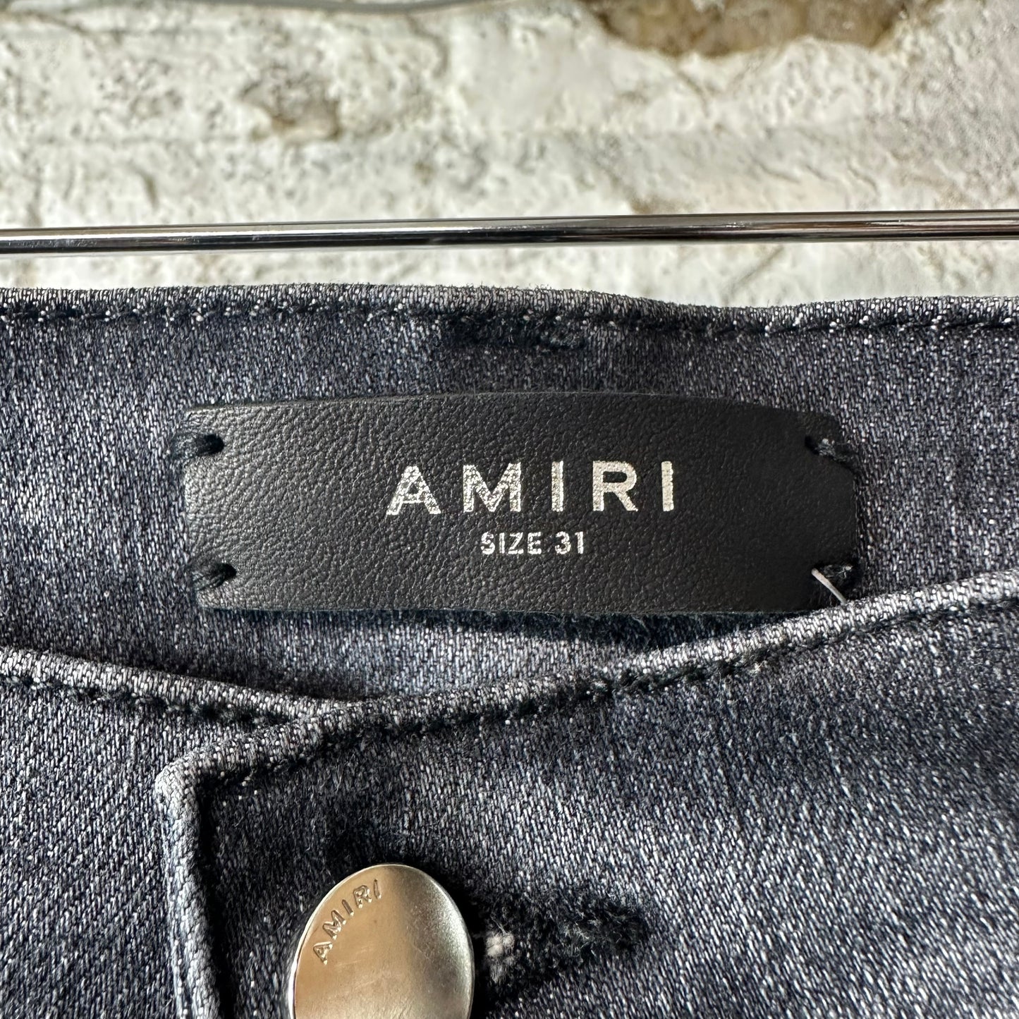 Amiri MX1 Black Leather Grey Denim Jeans Sz 31
