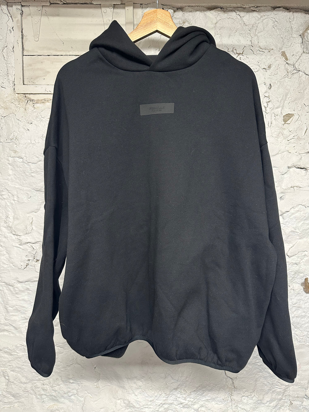 FOG Essentials Black Rubber Logo Hoodie Sz S