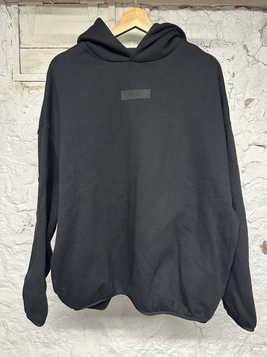 FOG Essentials Black Rubber Logo Hoodie Sz S