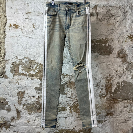 Amiri White Stripe Acid Wash Blue Denim Jeans Sz 30