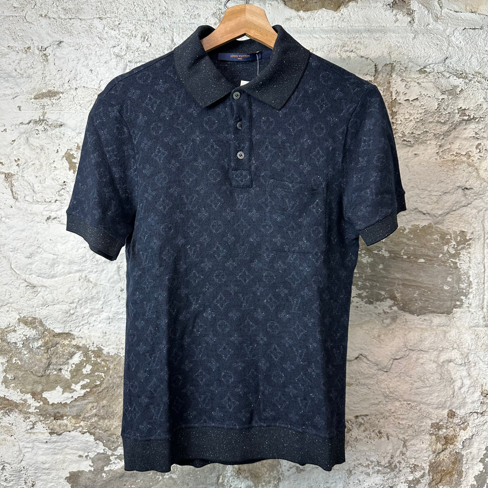 Louis Vuitton Flock Monogram Navy Polo Shirt Sz M