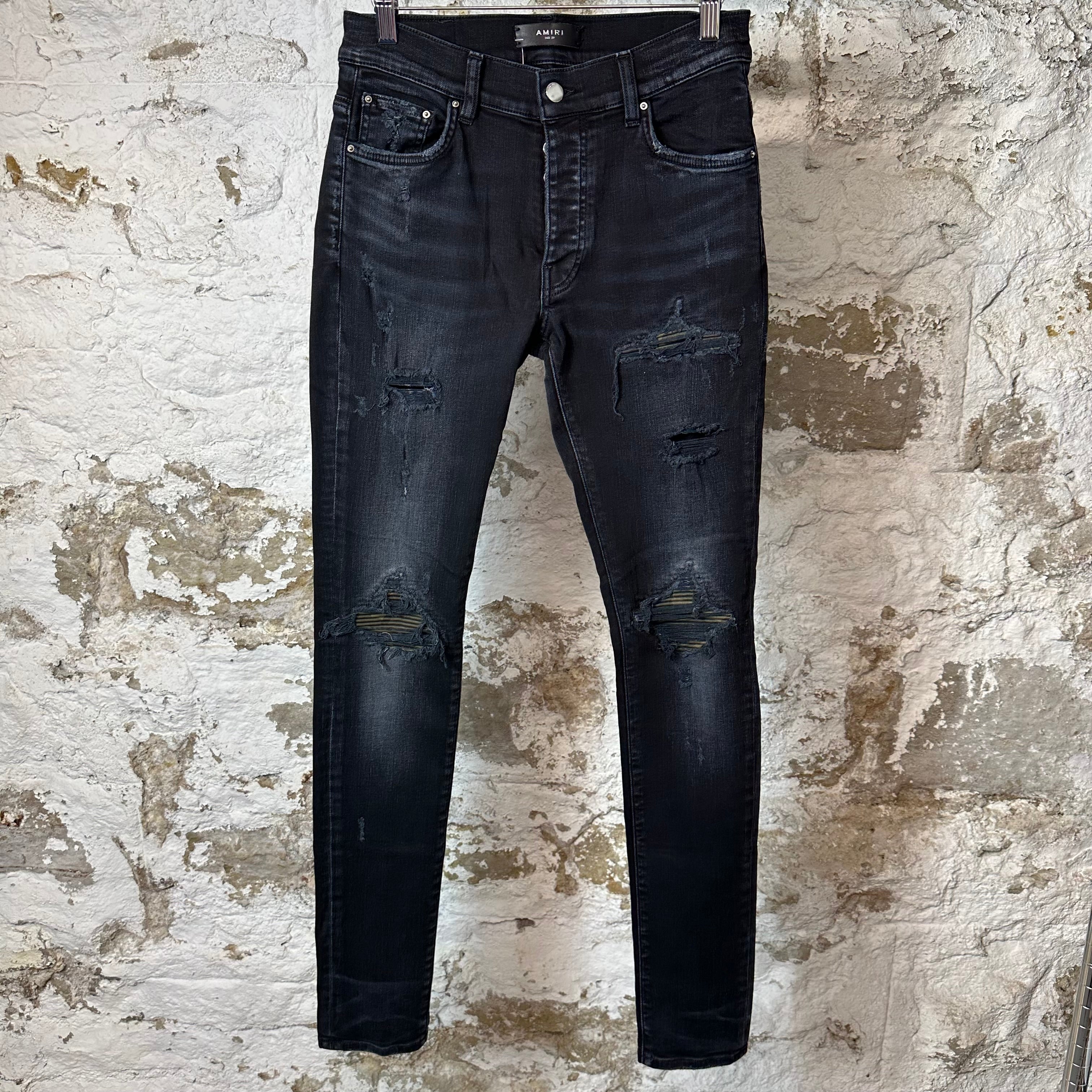 Amiri MX1 Camo Patch Black Denim Jeans Sz 29