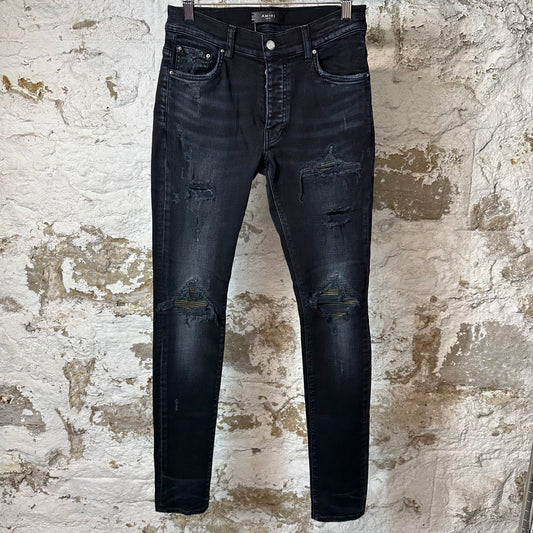 Amiri MX1 Camo Patch Black Denim Jeans Sz 29