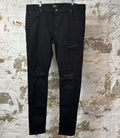 Amiri MX1 Black Leather Black Denim Jeans Sz 40