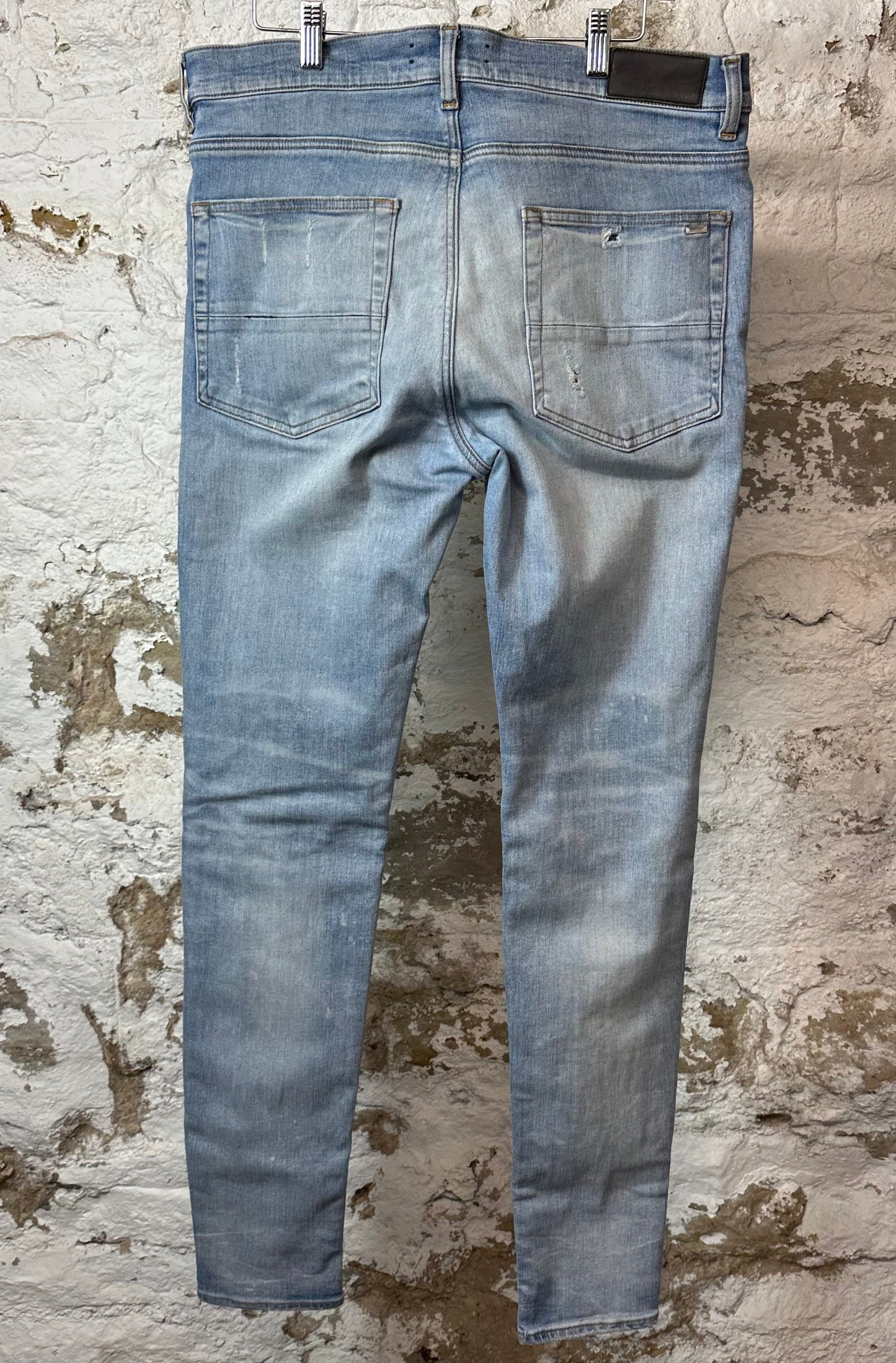 Amiri MX1 Cream Suede Blue Denim Jeans Sz 36