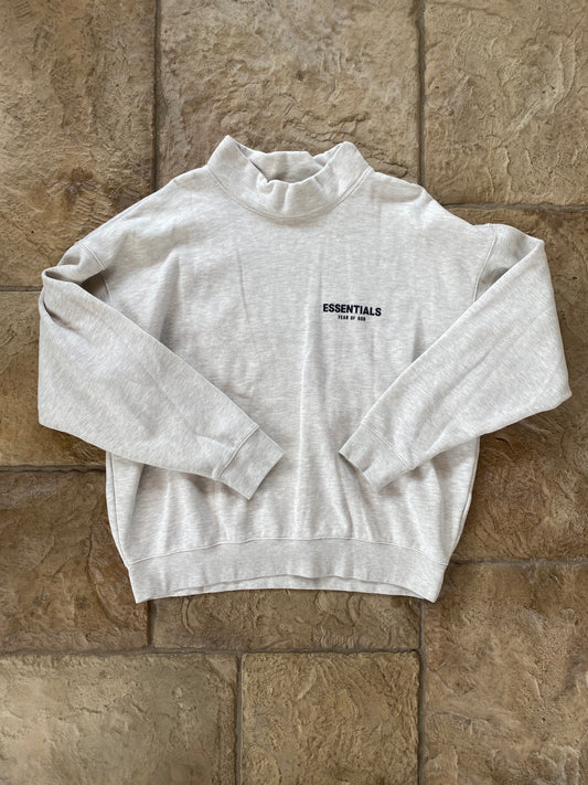Fear of God Essentials Light Heather Grey Mock Nock Sweater Sz L DS