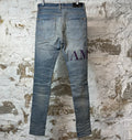 Amiri Purple Suede Spell Blue Denim Jeans
