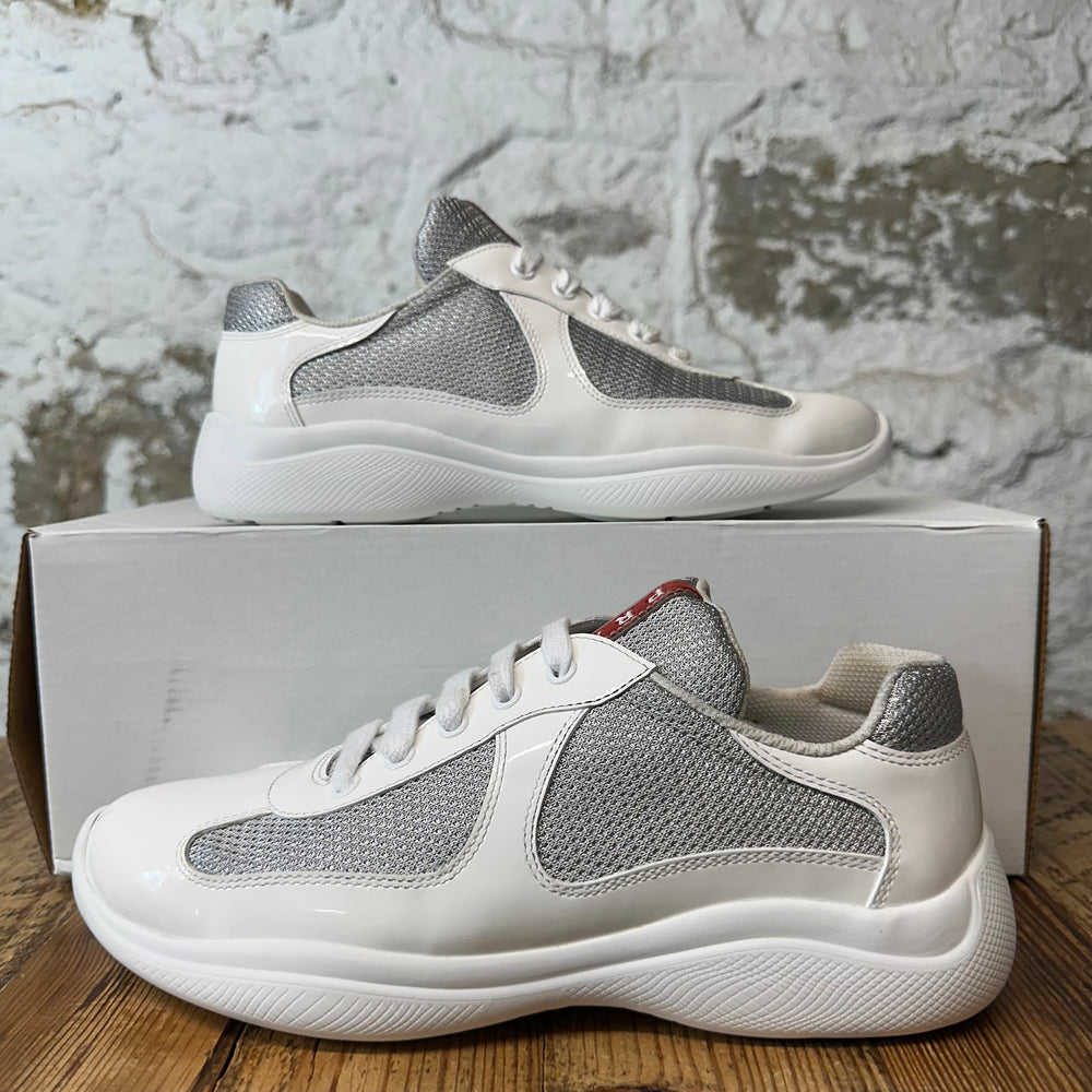 Prada Americas Cup White Patent Grey White Sneaker Sz 6 (38.5)