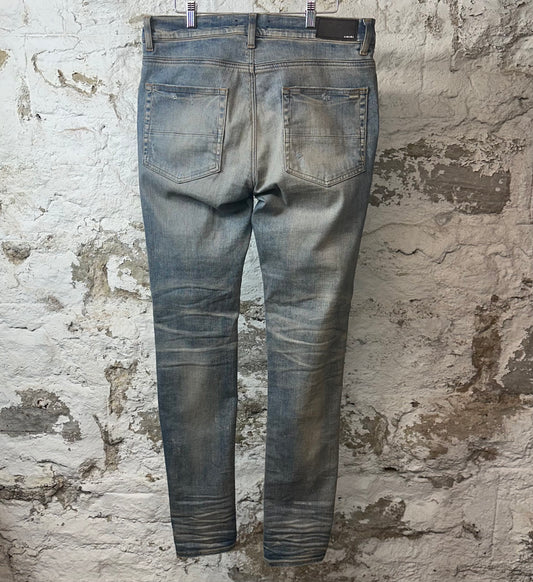 Amiri MX1 Cheetah Print Blue Denim Jeans Sz 34