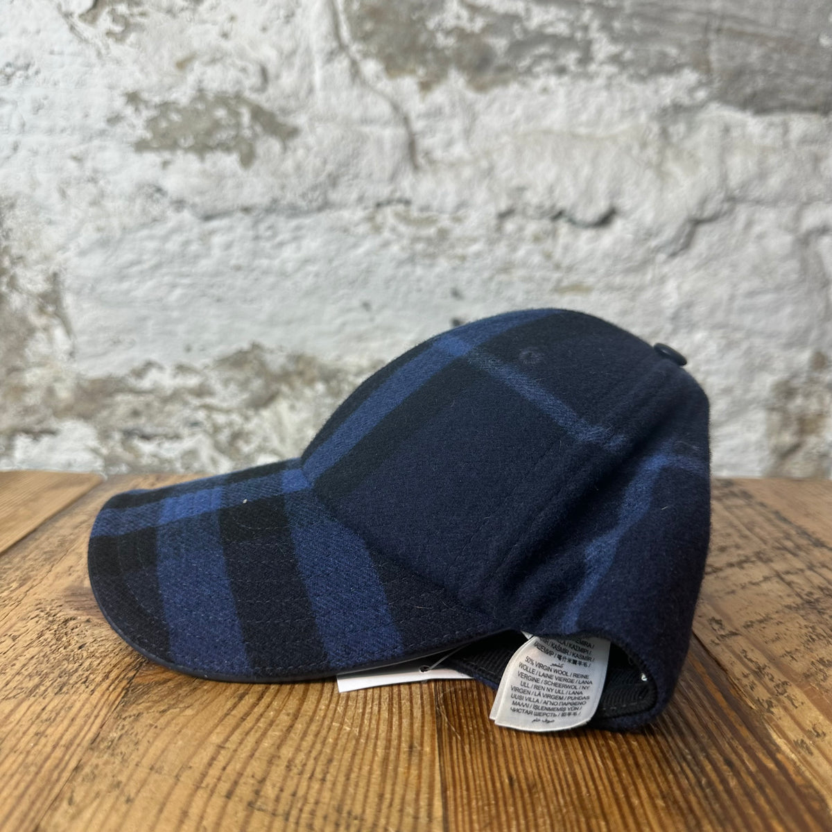 Burberry Navy Check Wool Hat Sz L