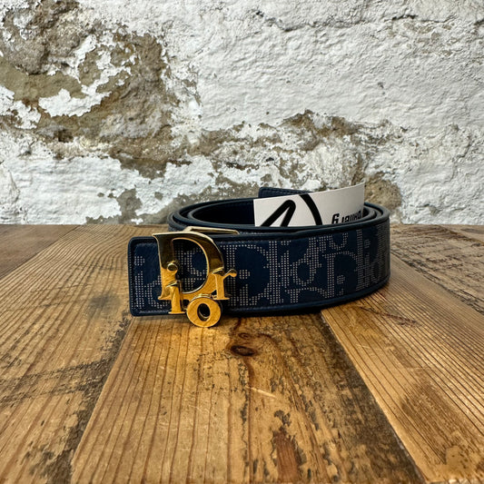 Dior Gold Letter Buckle Blue Oblique Belt Sz (110/44)