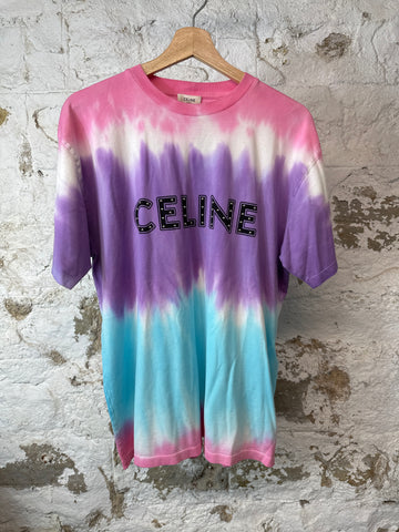 Celine Black Stud Spell Tie Dye T-shirt Sz L