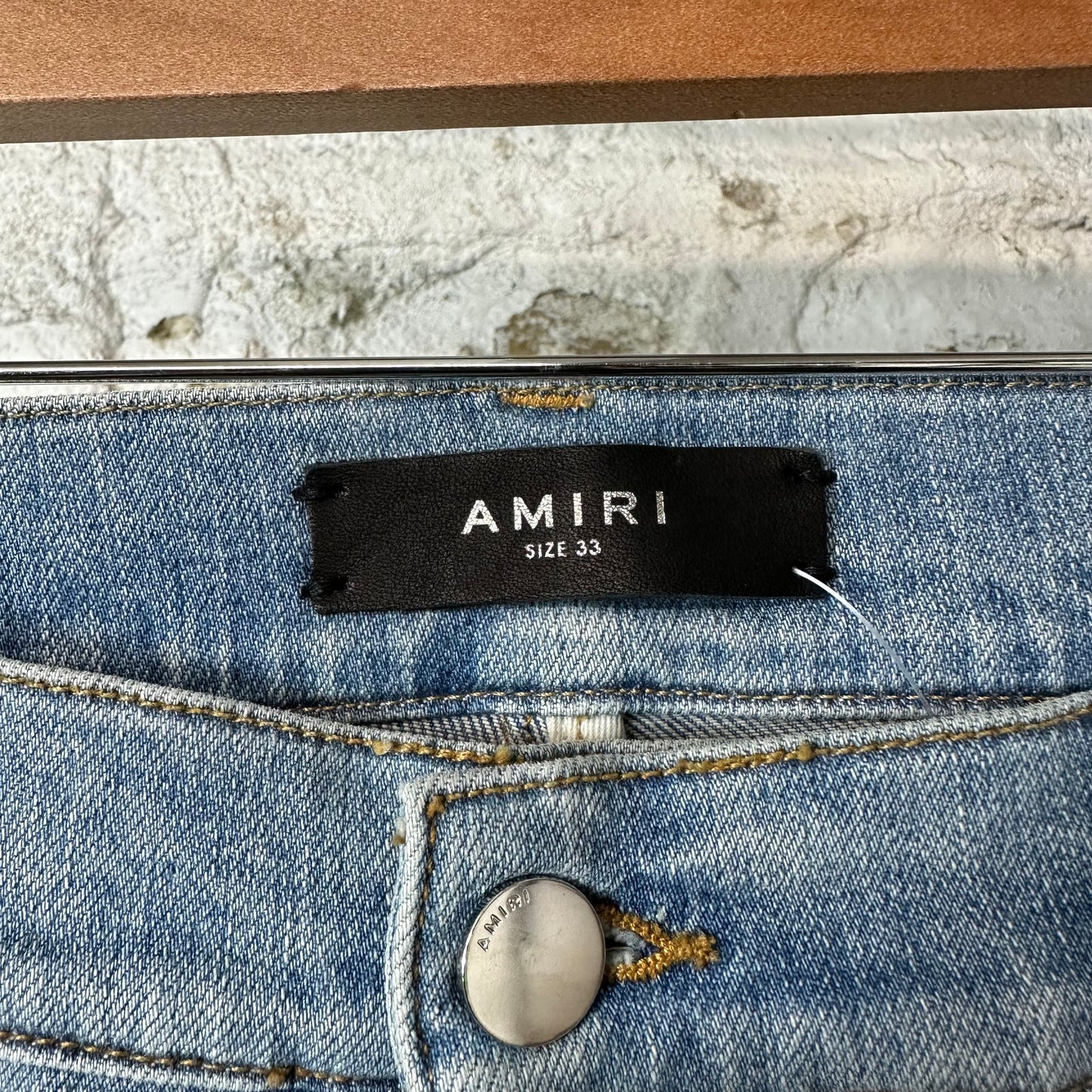 Amiri Knee Rip Paint Drip Spell Blue Denim Jeans Sz 33