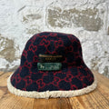 Gucci Red GG Navy Wool Bucket Hat Sz S