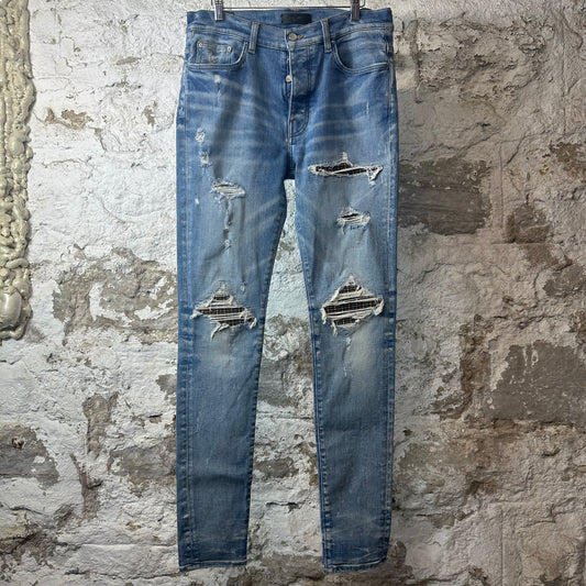 Amiri MX1 Grey Orange Plaid Blue Denim Jeans Sz 34