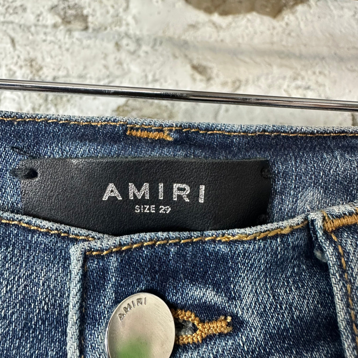 Amiri MX1 Blue Plaid Flannel Dark Blue Denim Jeans Sz 29