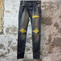 Amiri MX1 Yellow Suede Dirty Blue Denim Jeans Sz 30
