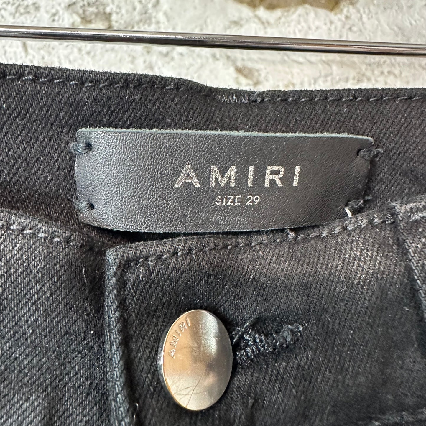 Amiri MX1 Black Leather Black Waxed Denim Jeans Sz 29
