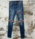 Amiri MX1 Bordeaux Suede Dark Blue Denim Jeans Sz 32