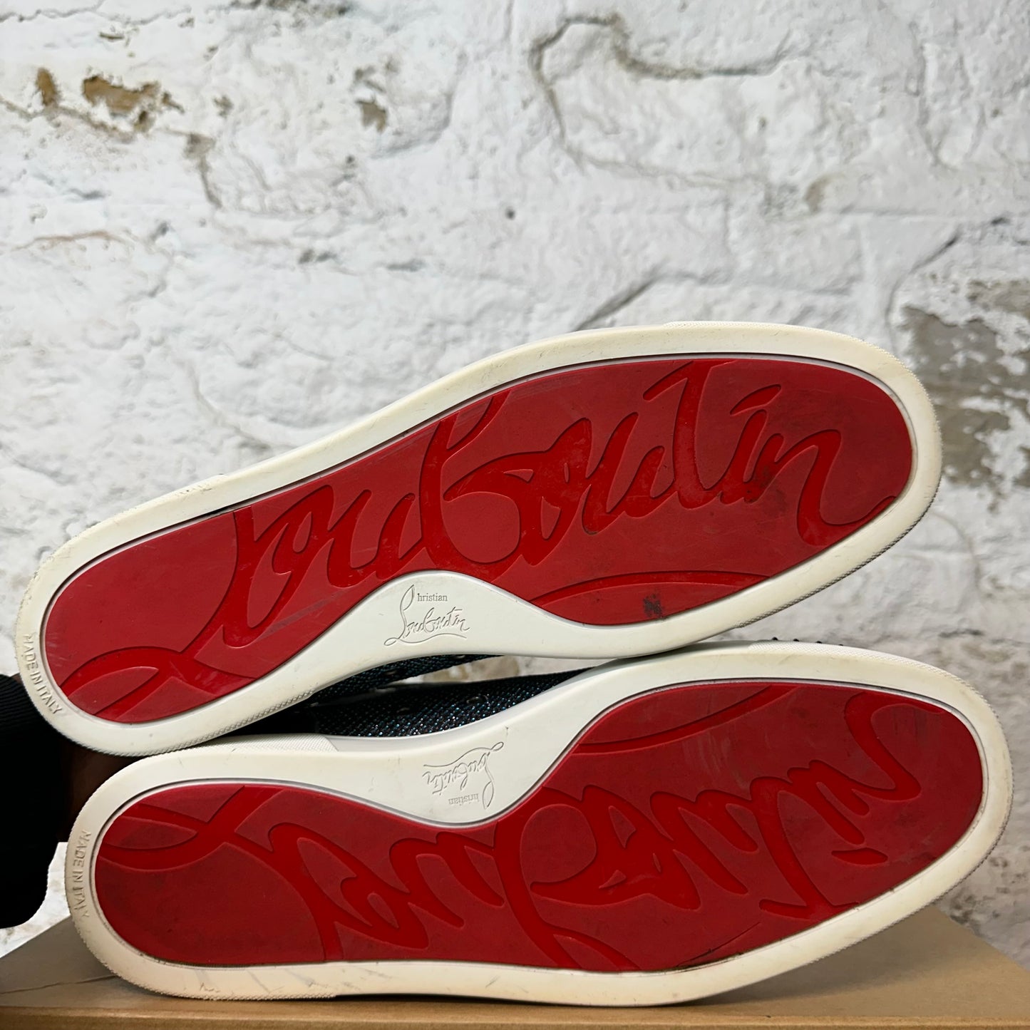 Christian Louboutin High Blue Silver Spike Sneaker Sz 12.5 (45.5)