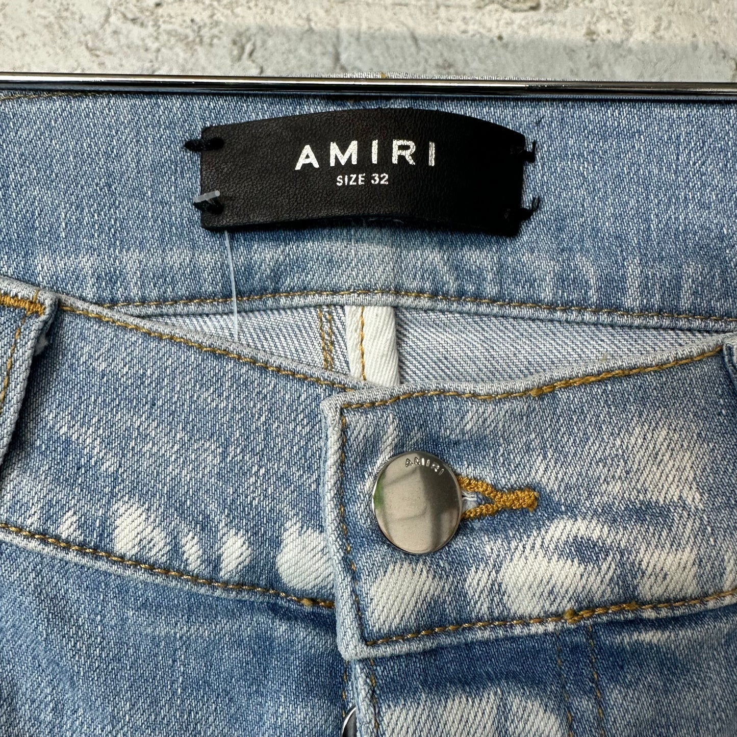 Amiri MX1 Camo Patch Light Blue Denim Jeans Sz 32