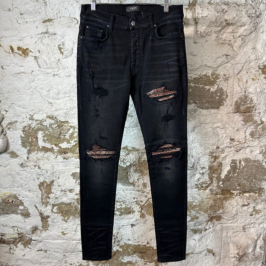 Amiri MX1 Brown Paisley Black Denim Jeans Sz 32