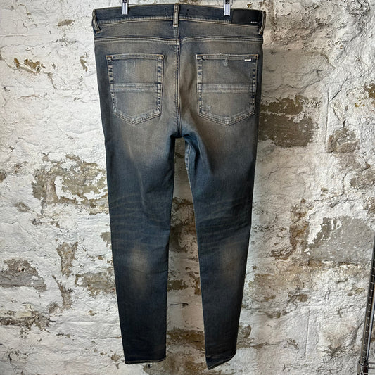 Amiri MX1 Plaid Dirty Blue Denim Jeans Sz 38
