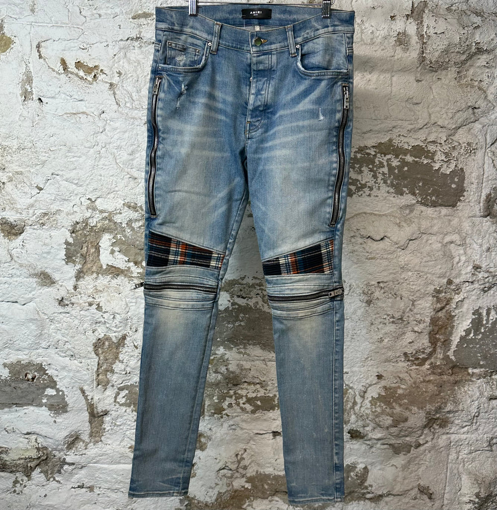 Amiri MX2 Multicolor Flannel Blue Denim Jeans Sz 32