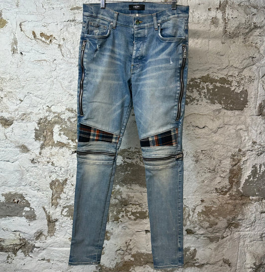 Amiri MX2 Multicolor Flannel Blue Denim Jeans Sz 32