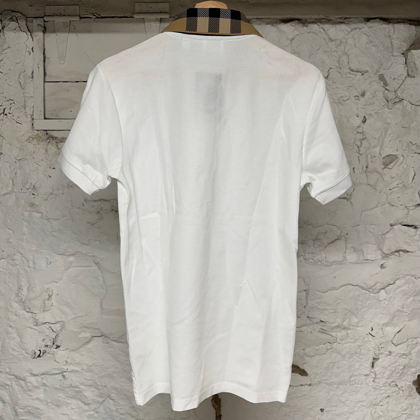 Burberry Plaid Collar White Polo Sz S