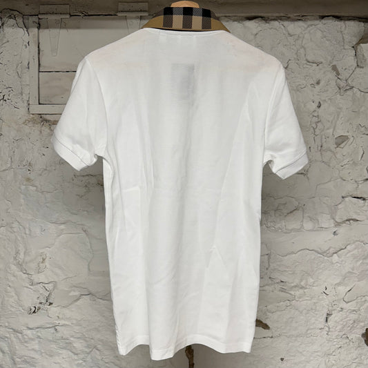Burberry Plaid Collar White Polo Sz S