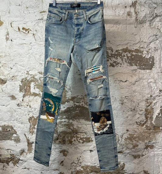 Amiri MX1 Olympic Patch Blue Denim Jeans Sz 28