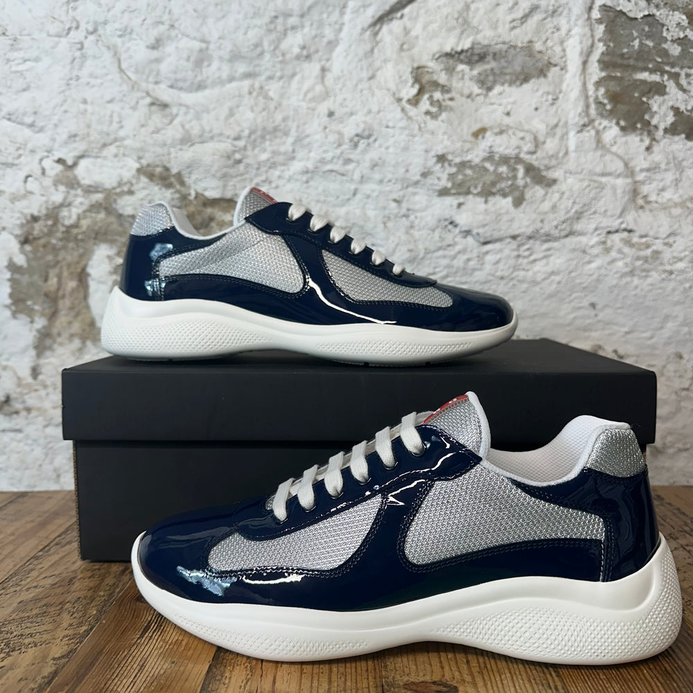 Prada Americas Cup Royal Argento Patent Sneaker Sz 8 DS