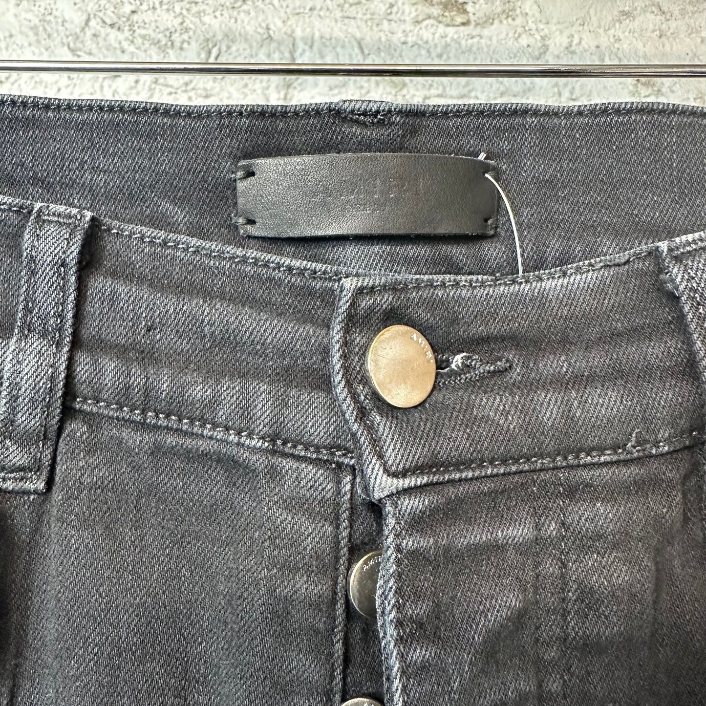 Amiri MX1 Black Leather Black Waxed Denim Jeans Sz 30