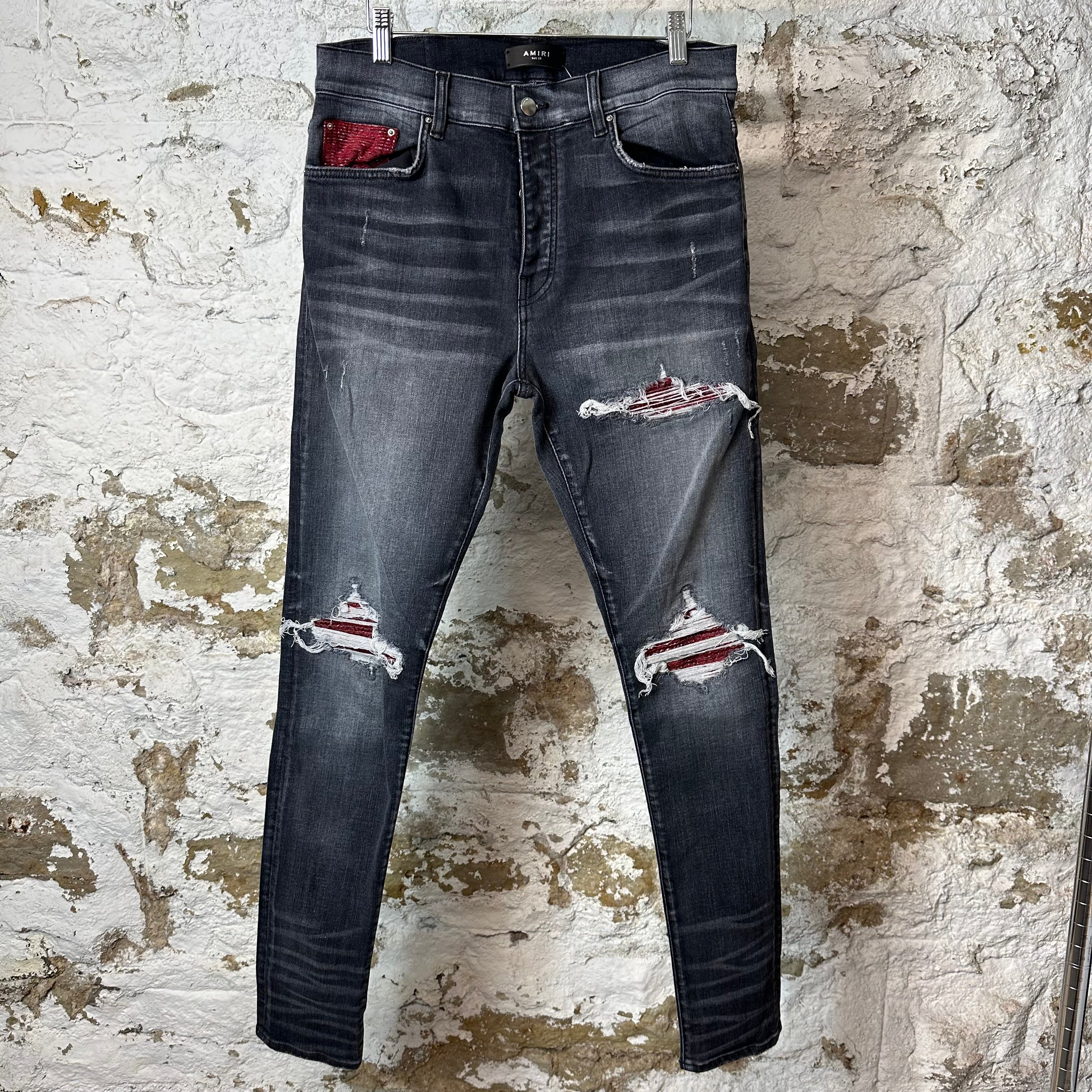 Amiri MX1 Red Glitter Grey Denim Jeans Sz 33