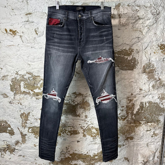 Amiri MX1 Red Glitter Grey Denim Jeans Sz 33