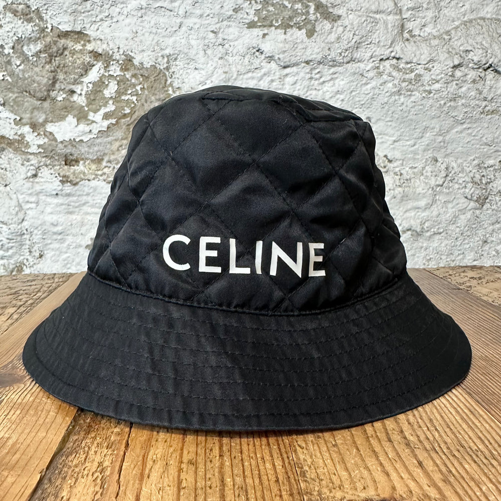 Celine Quilted Bucket Hat Black Sz L