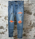 Amiri MX1 Orange Suede Blue Denim Jeans Sz 38