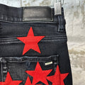 Amiri Red Suede Star Black Denim Jeans Sz 32