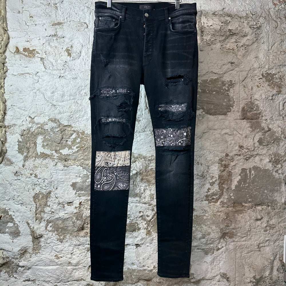 Amiri MX1 Grey Art Patch Black Denim Jeans Sz 33