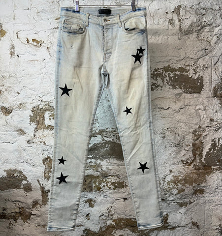 Amiri Black Star Lightwash Blue Denim Jeans Sz 32