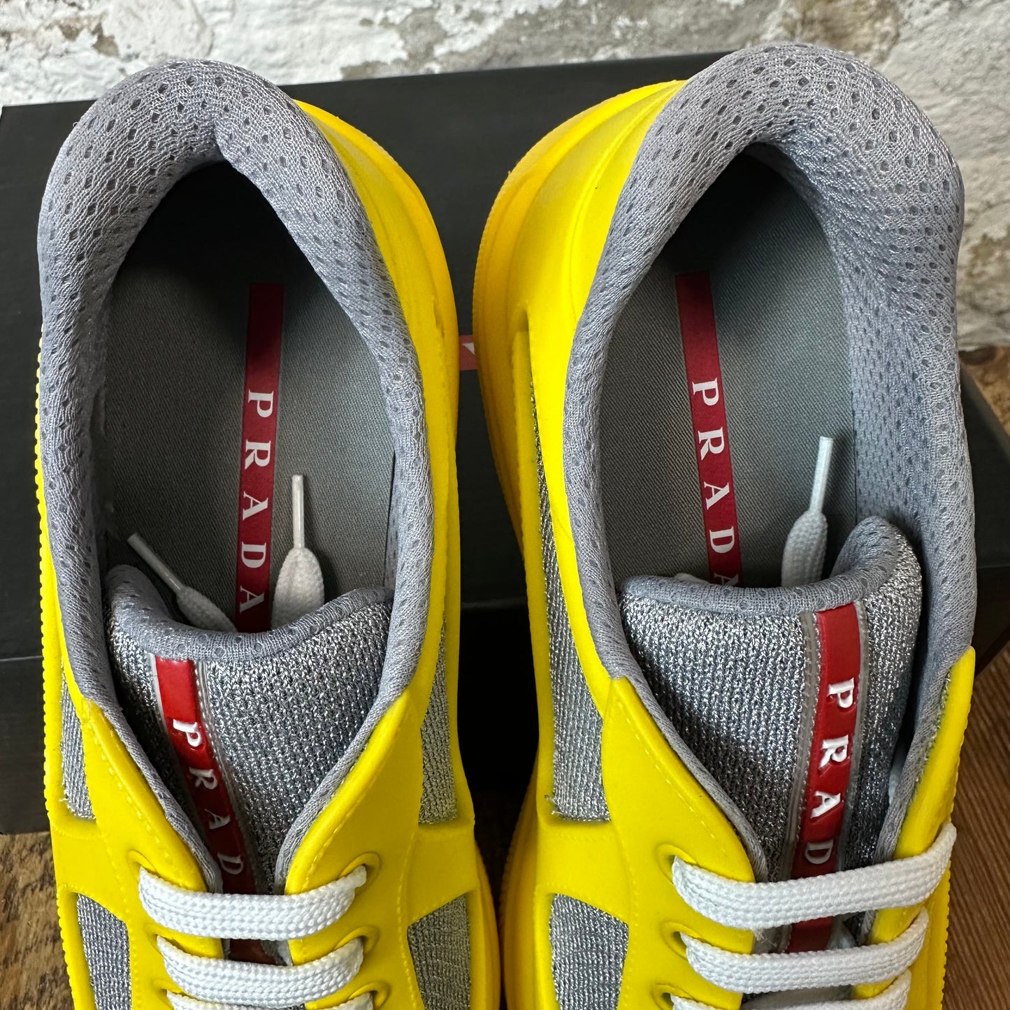 Prada Americas Cup Yellow Rubber Grey Sneaker Sz 8 (41) DS