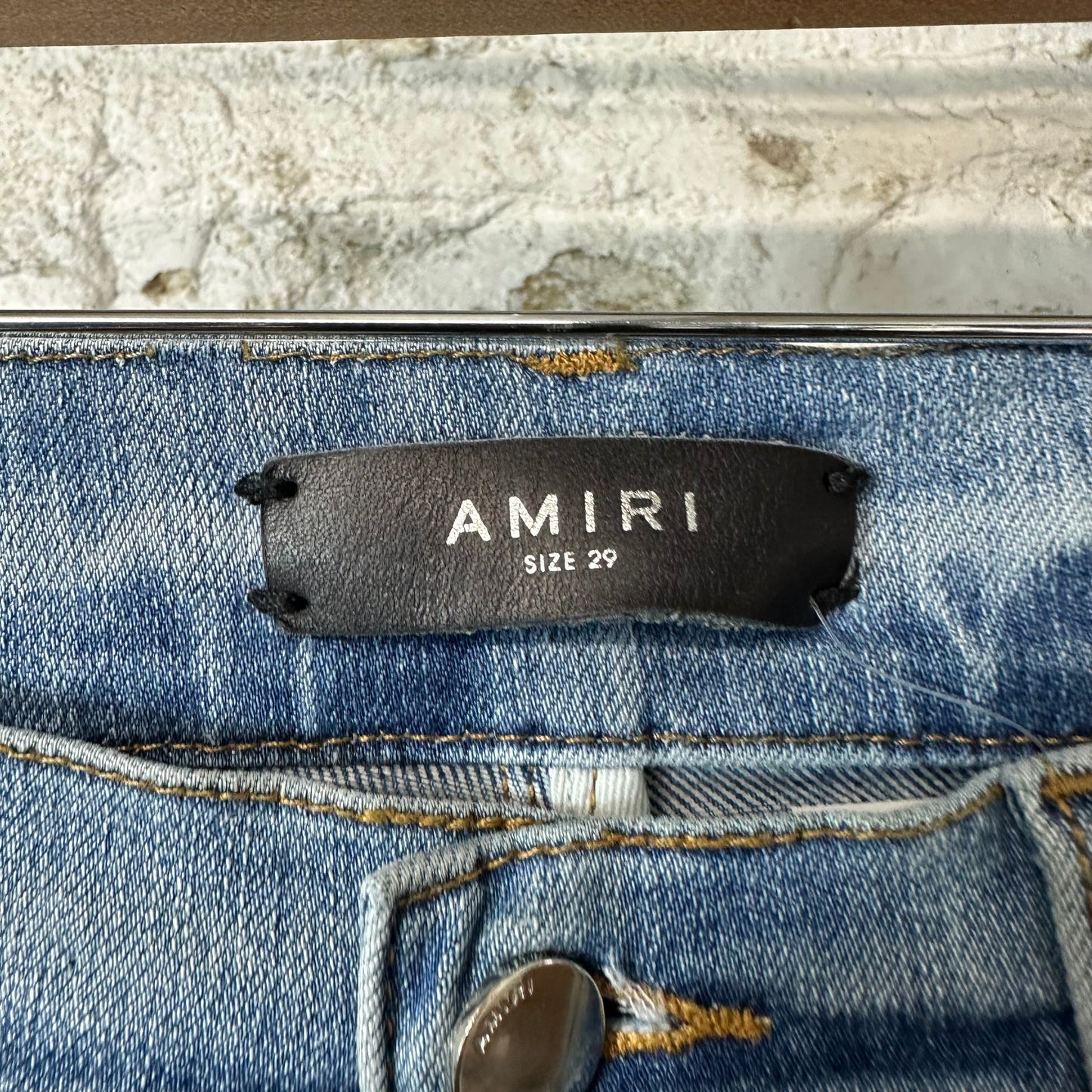 Amiri MX1 Camo Patch Blue Denim Jeans Sz 29