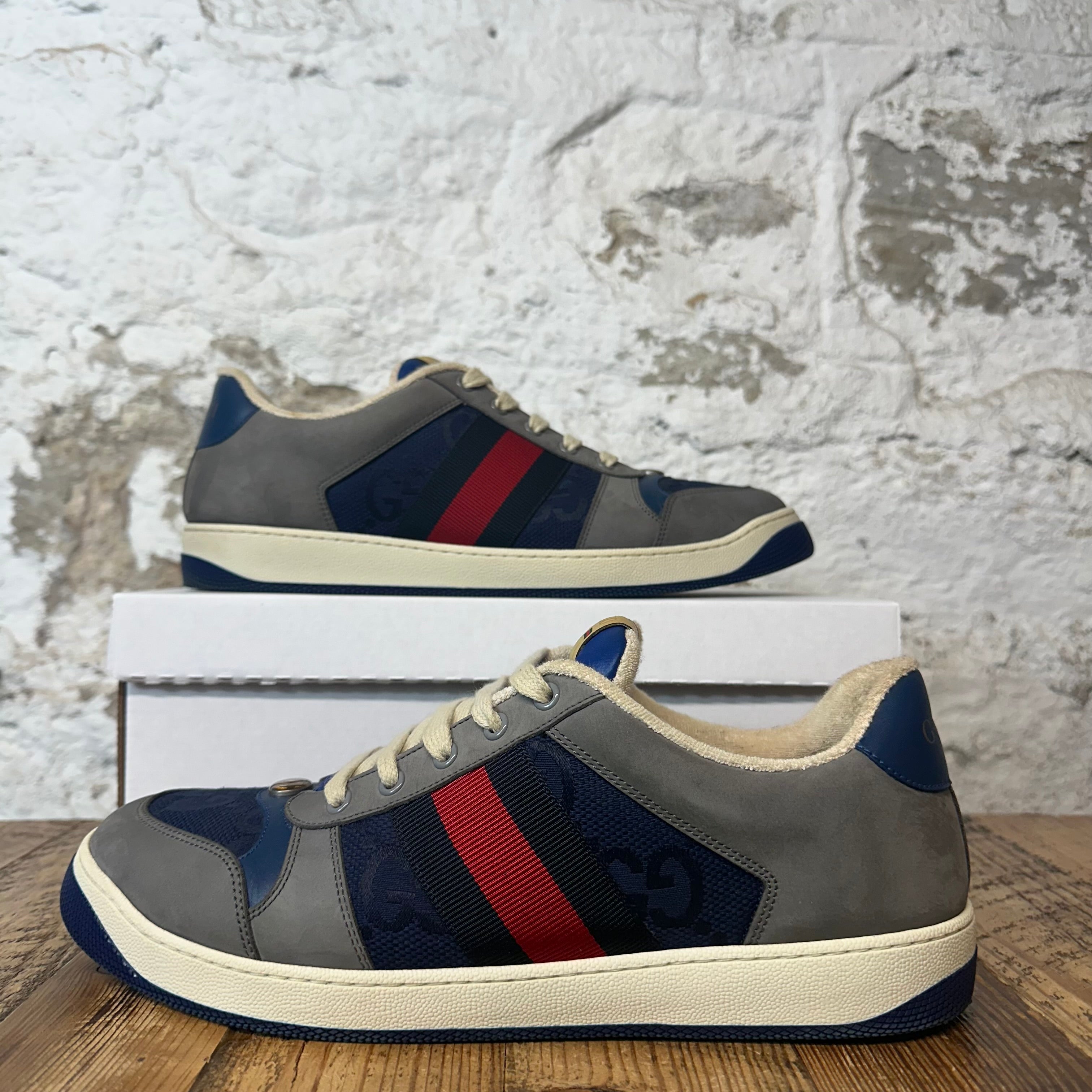 Gucci Screener Navy Grey White Sneaker Sz 11.5