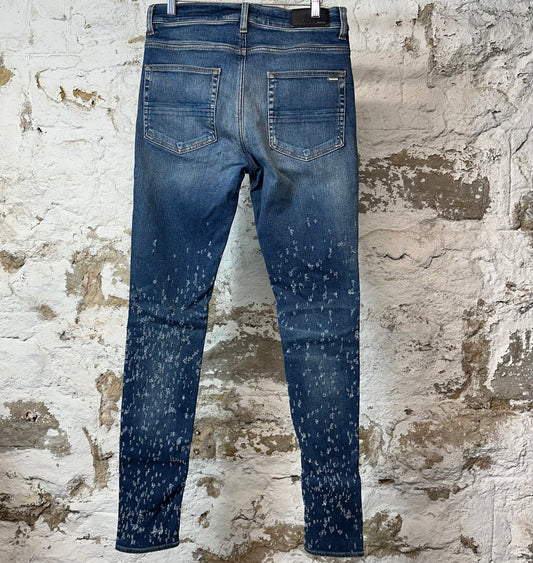 Amiri Knee Rip Shotgun Dark Blue Denim Jeans Sz 32