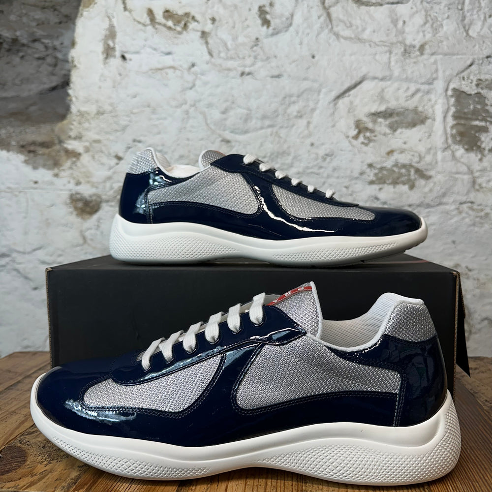 Prada Americas Cup Navy Blue Patent Grey Sneaker Sz 13 DS